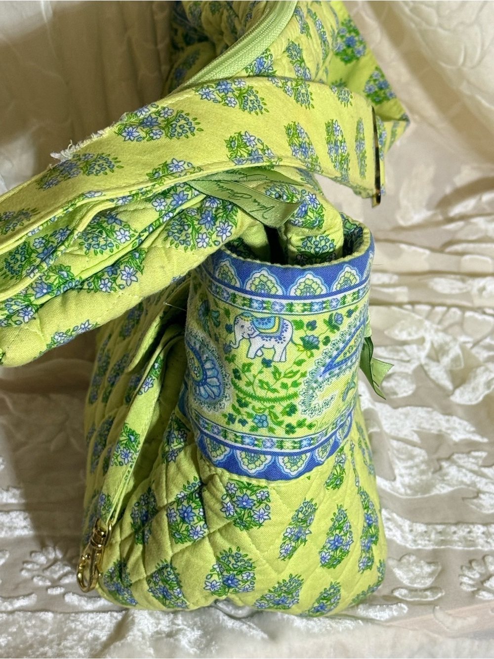 Vintage Vera Bradley Tote Bag Citrus Elephants Lime Green Y2K - Picture 2 of 11